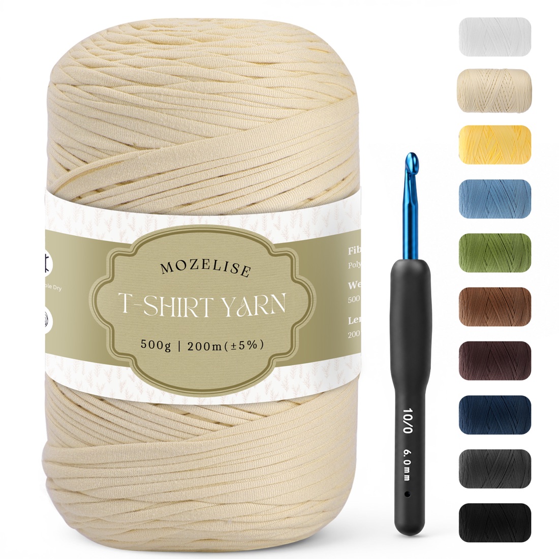 Natural Beige Mozelise T-shirt yarn with included crochet hook